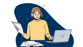 Illustration of executive assistant joyfully working on client tasks