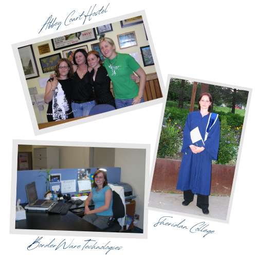 A collage of images including my very first admin job and graduation from Sheridan College
